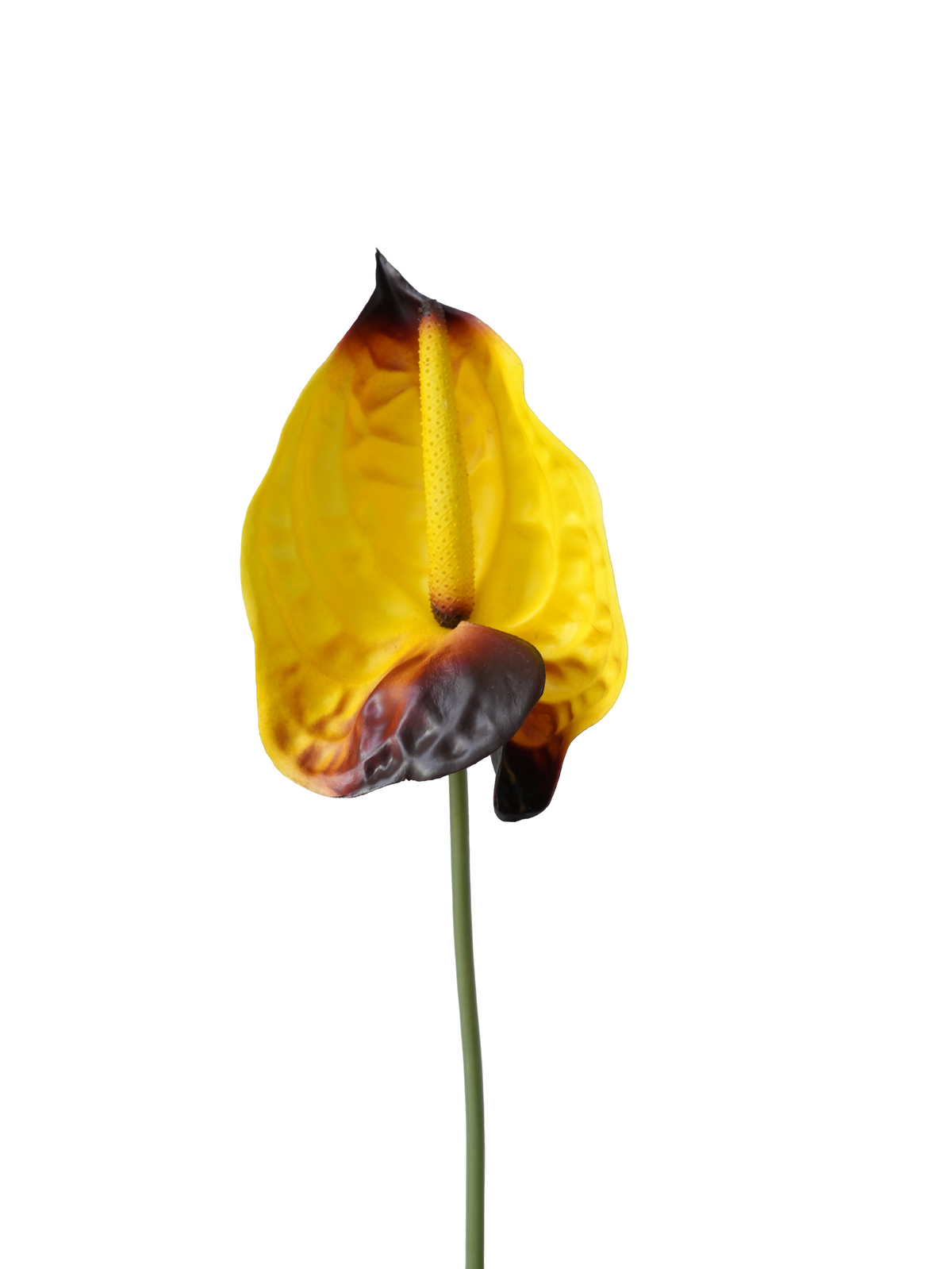 Yellow Rubber-Feel Artificial Anthurium Flamingo Flower 27"