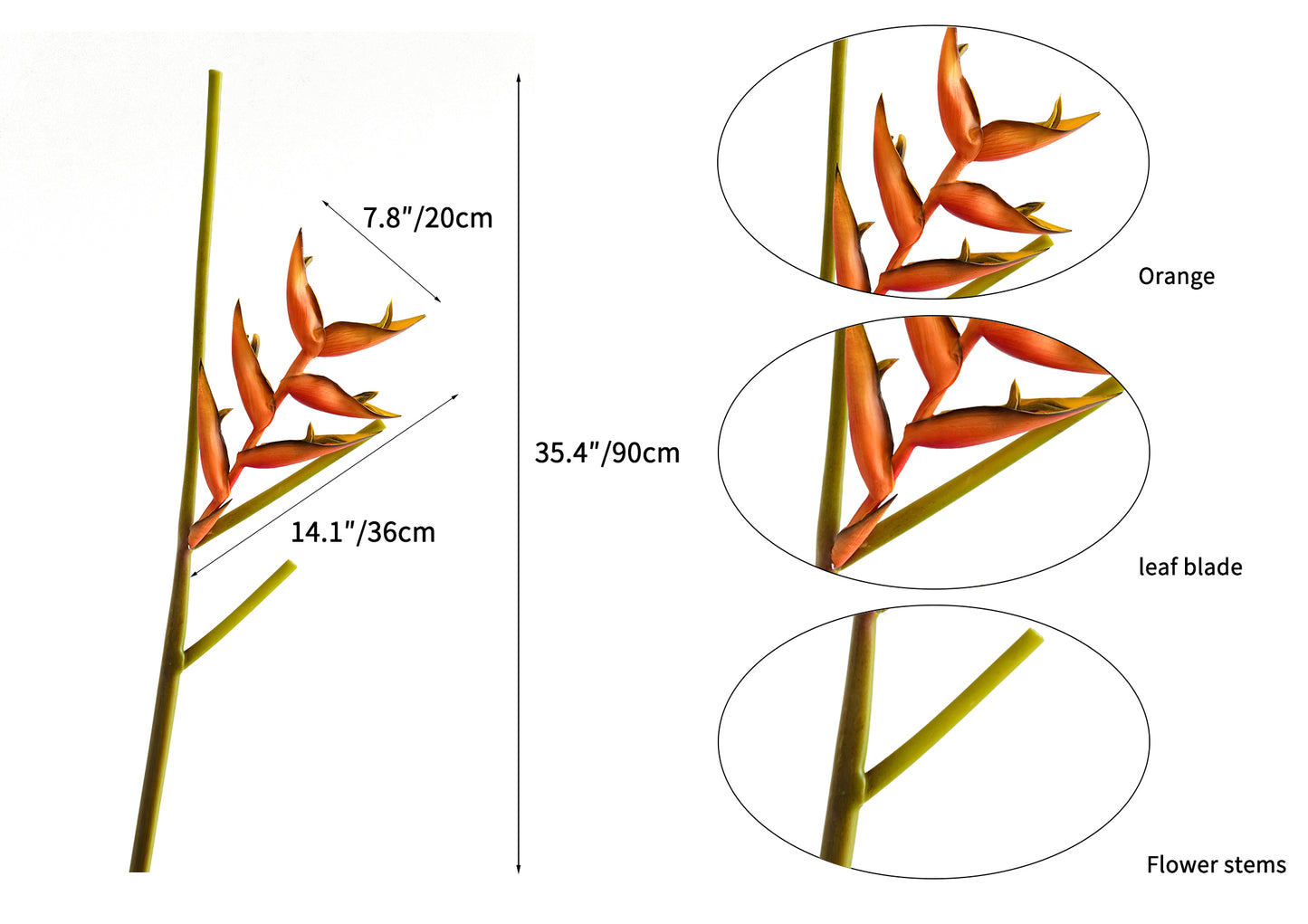 High - end artificial orange heliconias - 35.4"