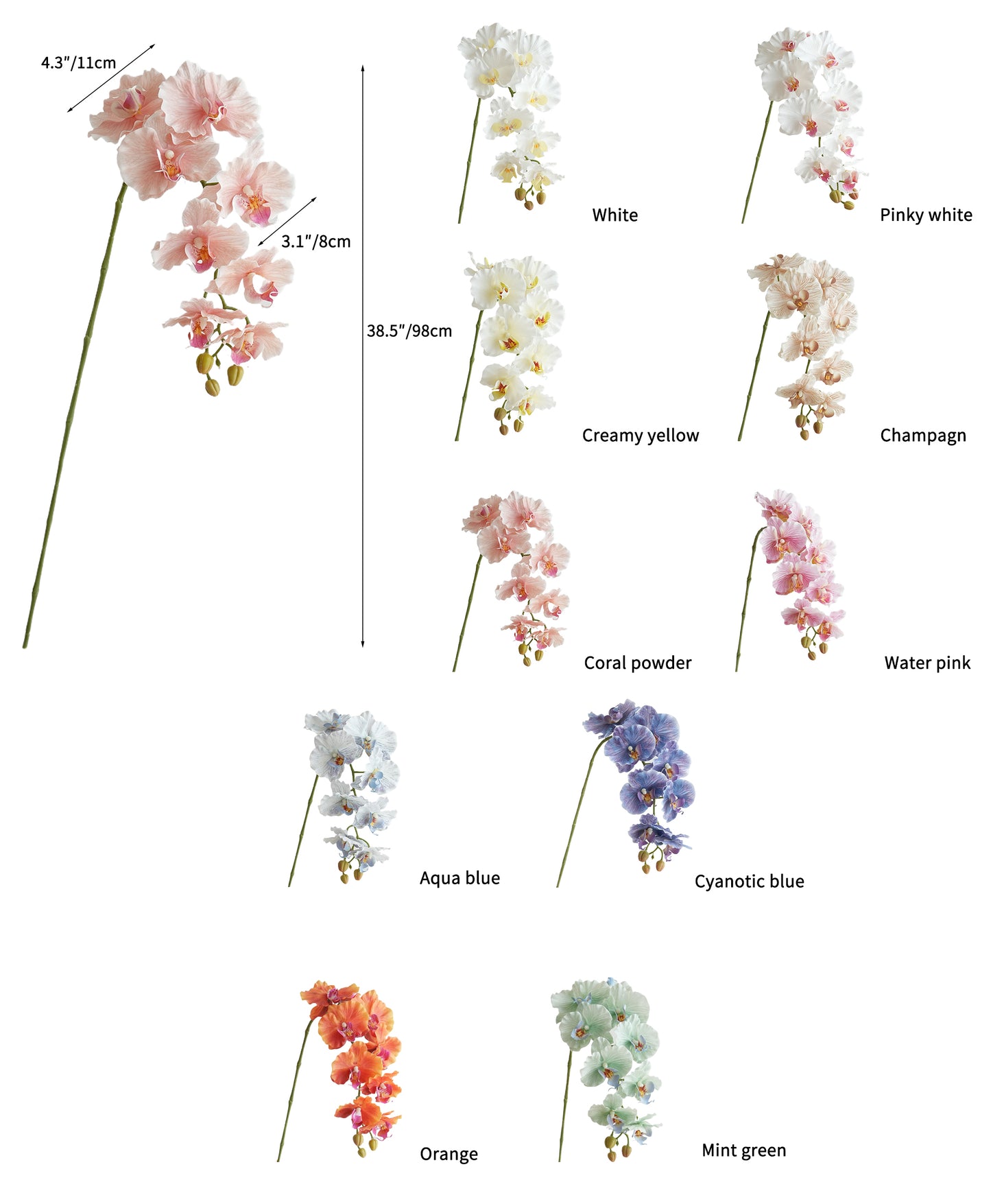 Colorful Artificial Phalaenopsis Orchids-38.5"