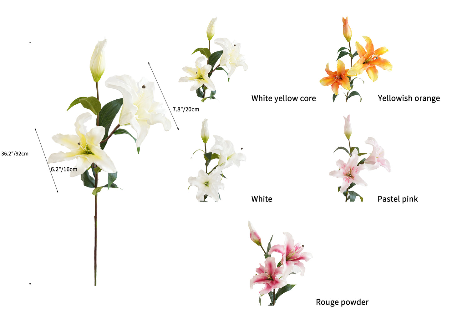 Artificial three - stem lily flowers with a real touch -36.2"