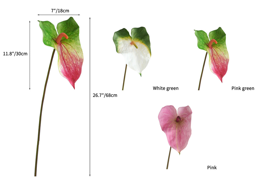 High-end Large-sized Artificial Green Anthurium Flowers- 26.7"