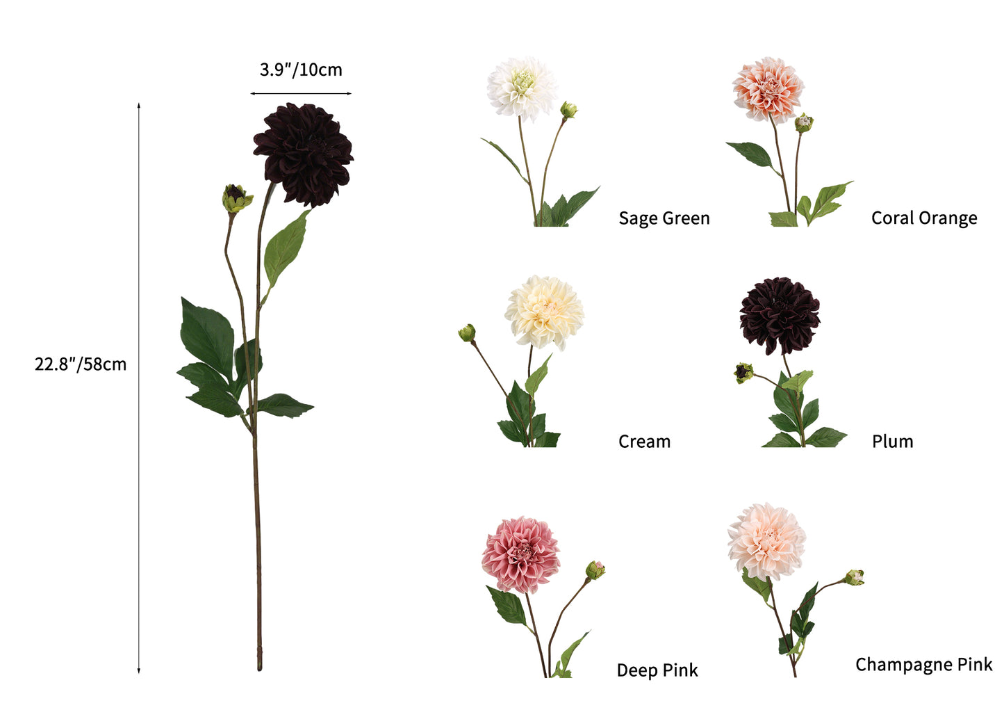 Faux Dahlia Spray With Buds - 22.8"