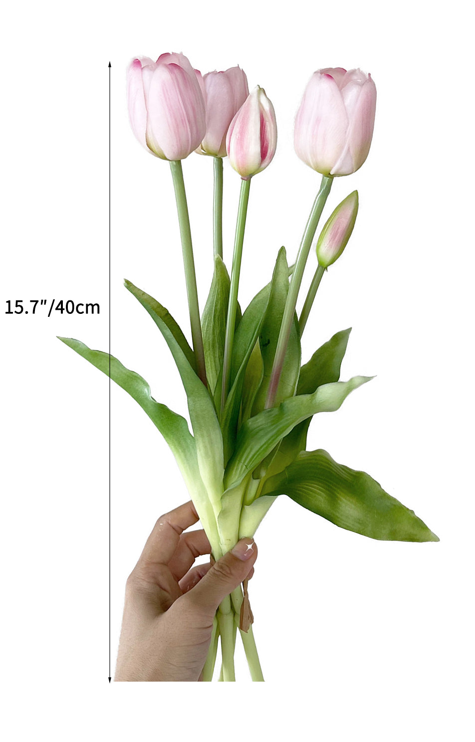 A bunch of artificial tulip flowers with 5 blooms -15.7 "