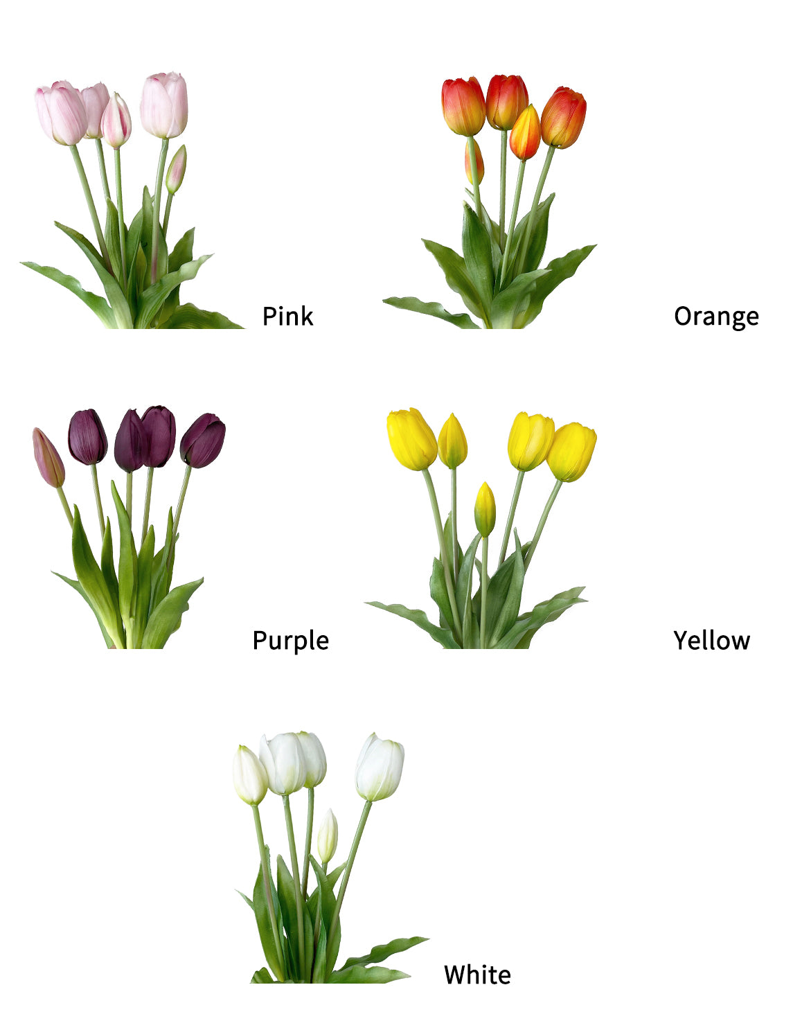 A bunch of artificial tulip flowers with 5 blooms -15.7 "