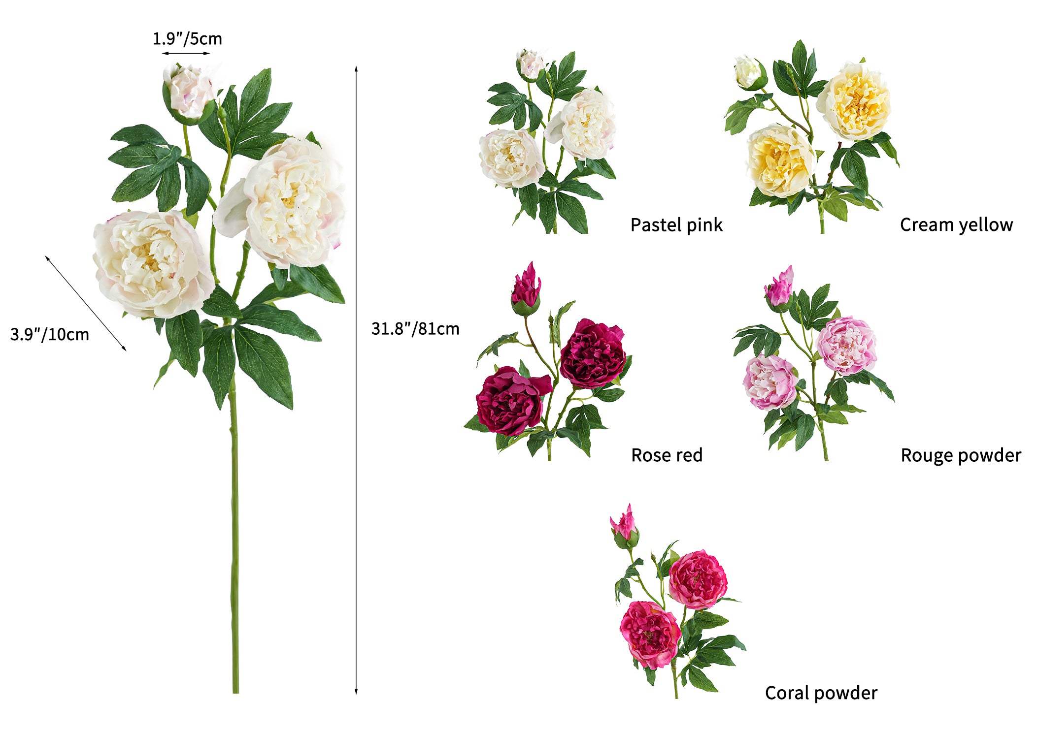 Cream Colors Faux Real Touch Peony Flower -31.8"
