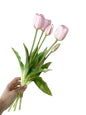A bunch of artificial tulip flowers with 5 blooms -15.7 "