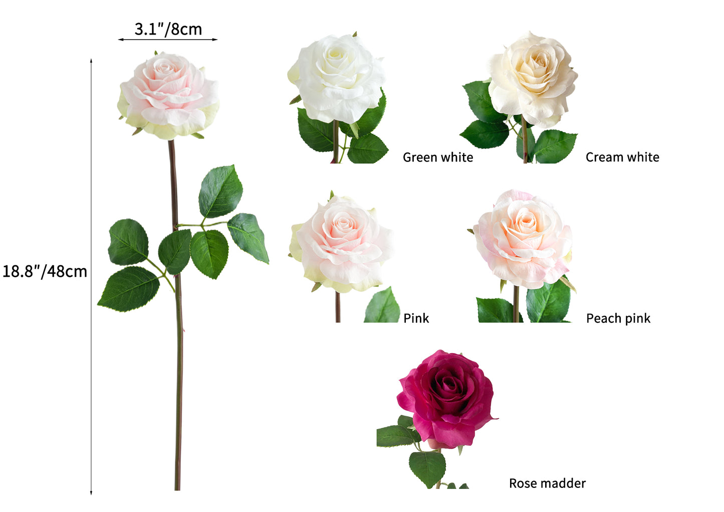 Artificial Chinese rose flowers with lifelike texture - 18.5"