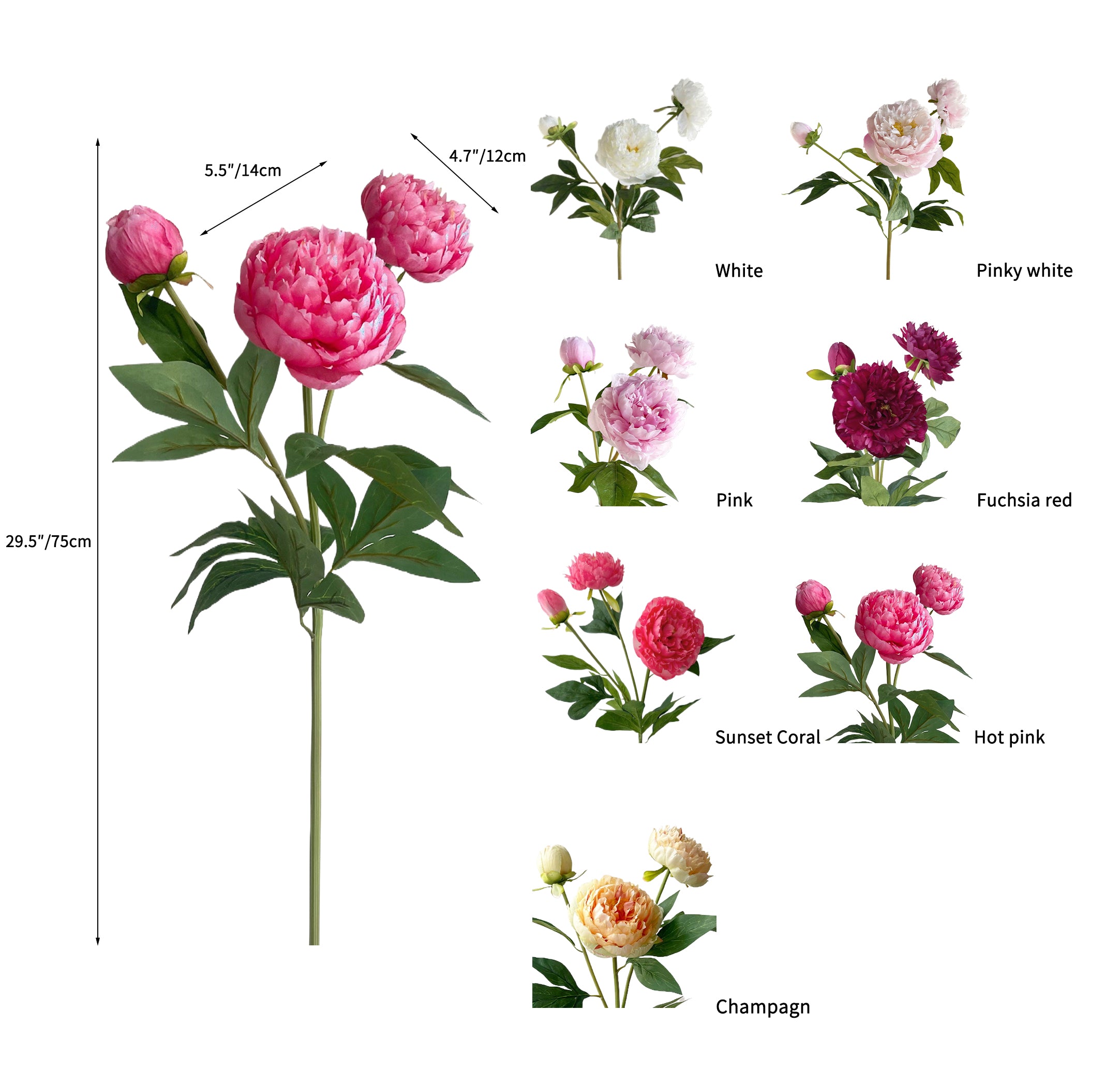 A bunch of artificial peony flowers with 3 blooms-29.5 "