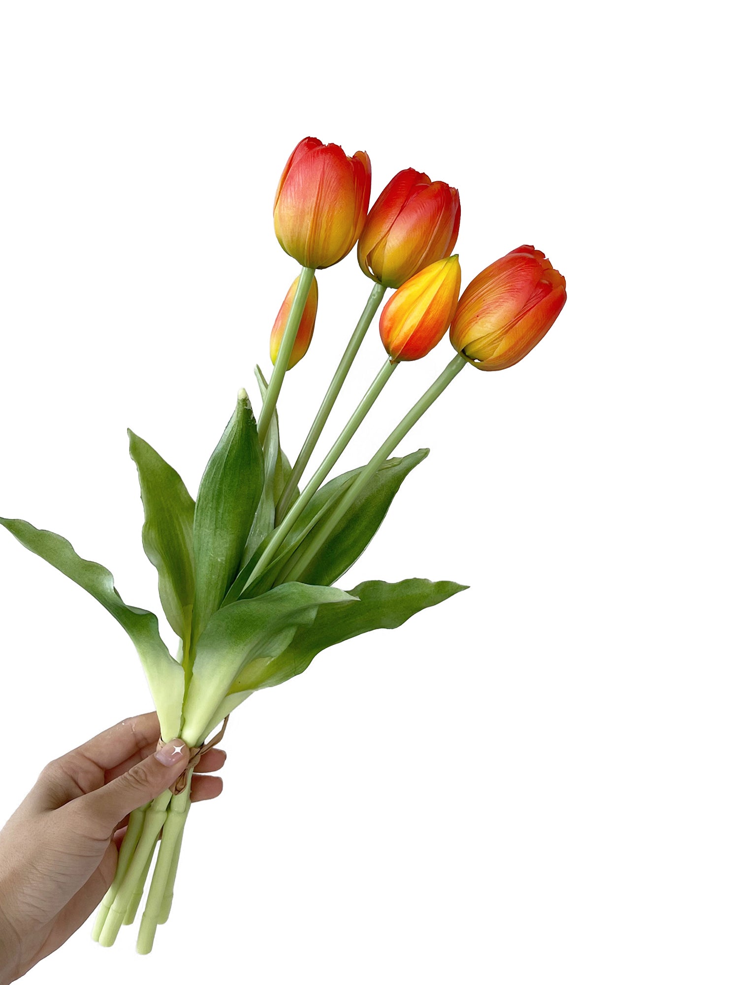 A bunch of artificial tulip flowers with 5 blooms -15.7 "