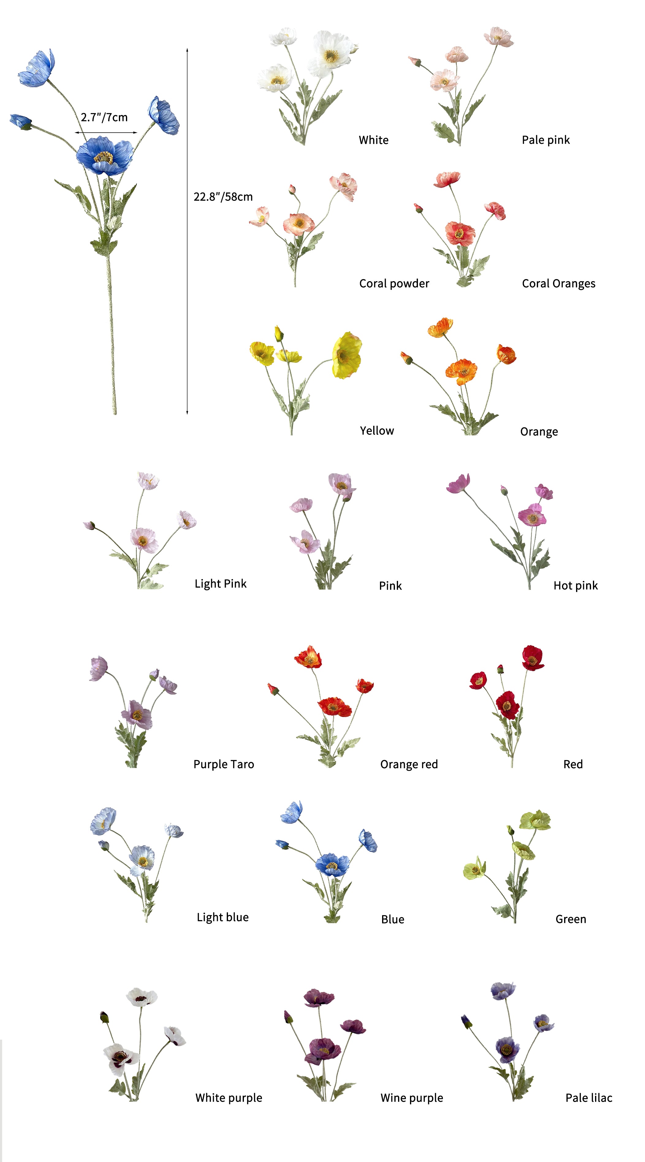 Artificial Poppy Flowers -22.8"