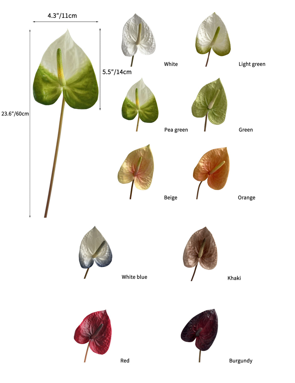 Luxurious Quality Artificial Tropical Anthurium- 23.6"