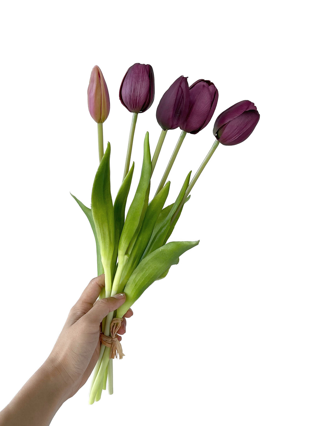 A bunch of artificial tulip flowers with 5 blooms -15.7 "