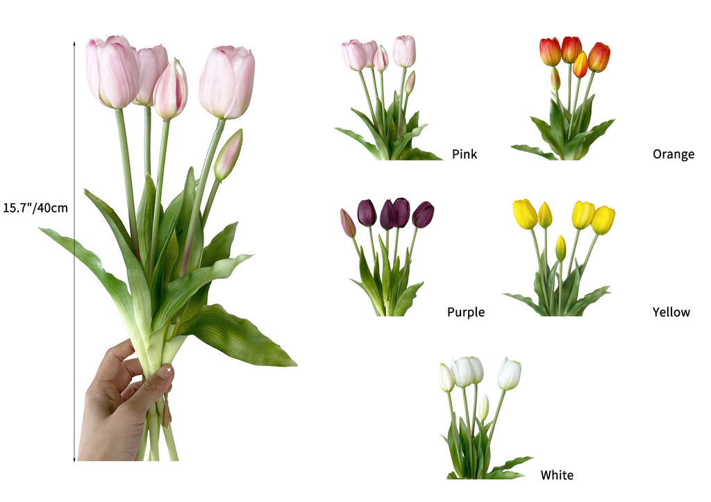 A bunch of artificial tulip flowers with 5 blooms -15.7 "