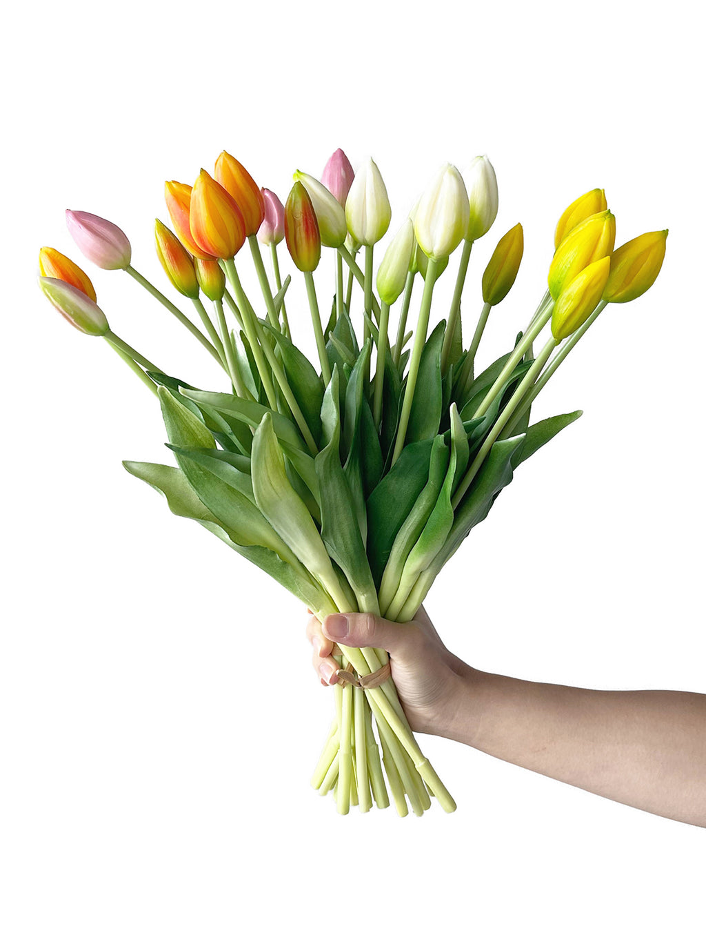 A bunch of artificial tulip flowers with 5 blooms -15.7 "