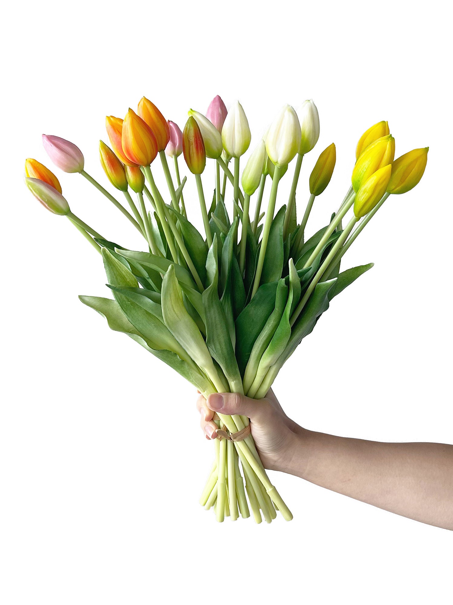 A bunch of artificial tulip flowers with 5 blooms -15.7 "