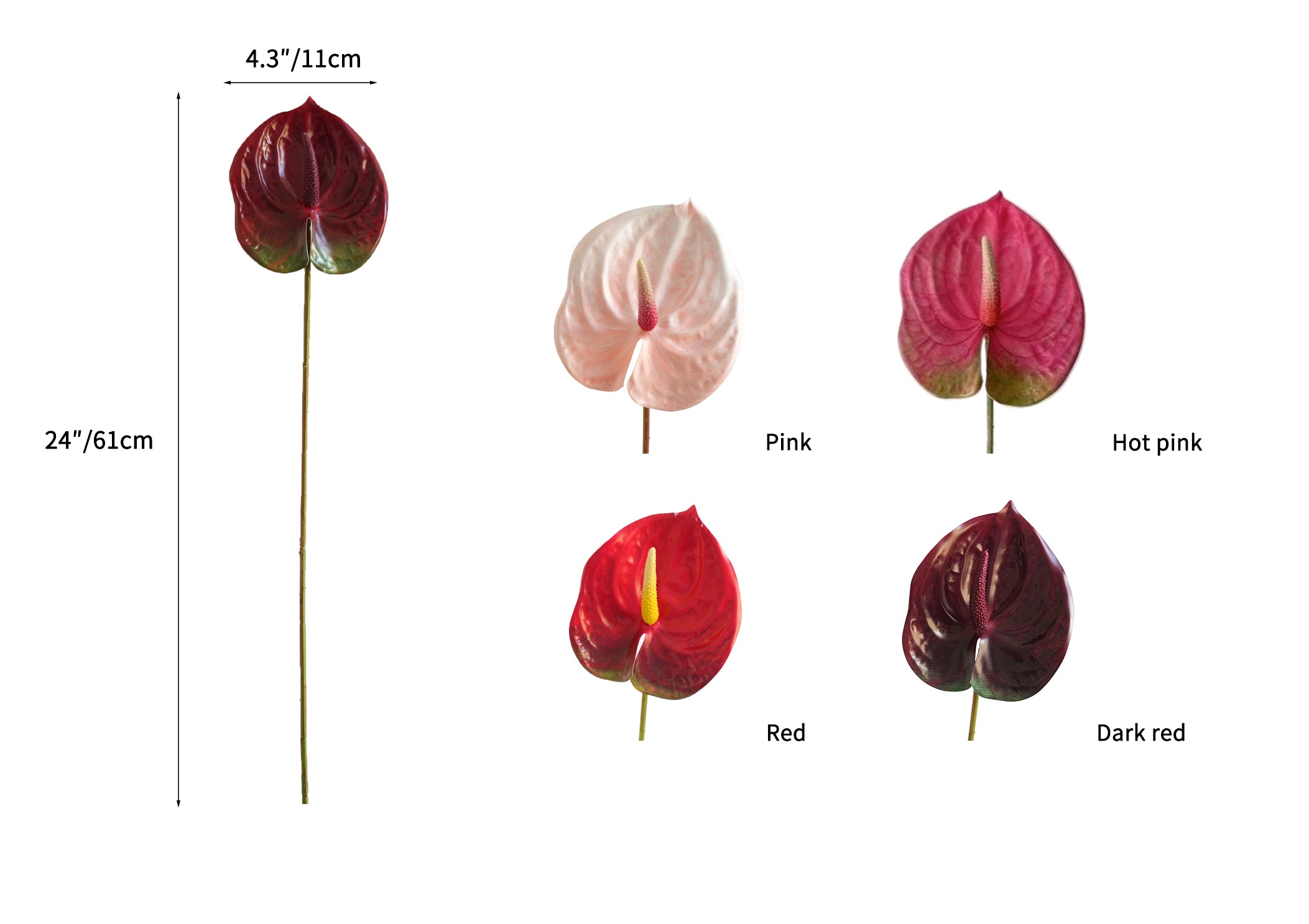 Small-sized artificial Anthurium flowers- 22.4"