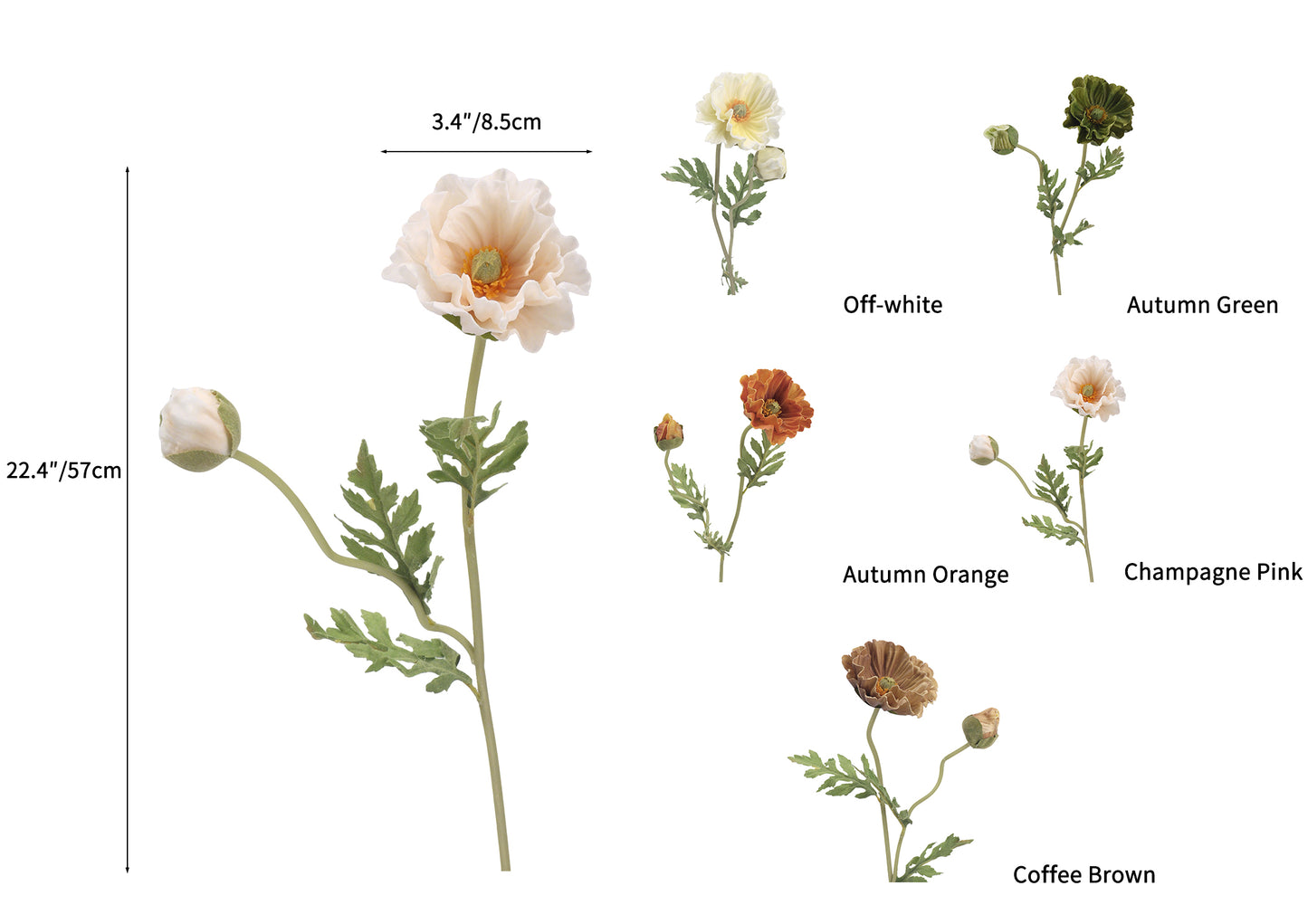 Faux Poppy Spray With Buds - 22.4"