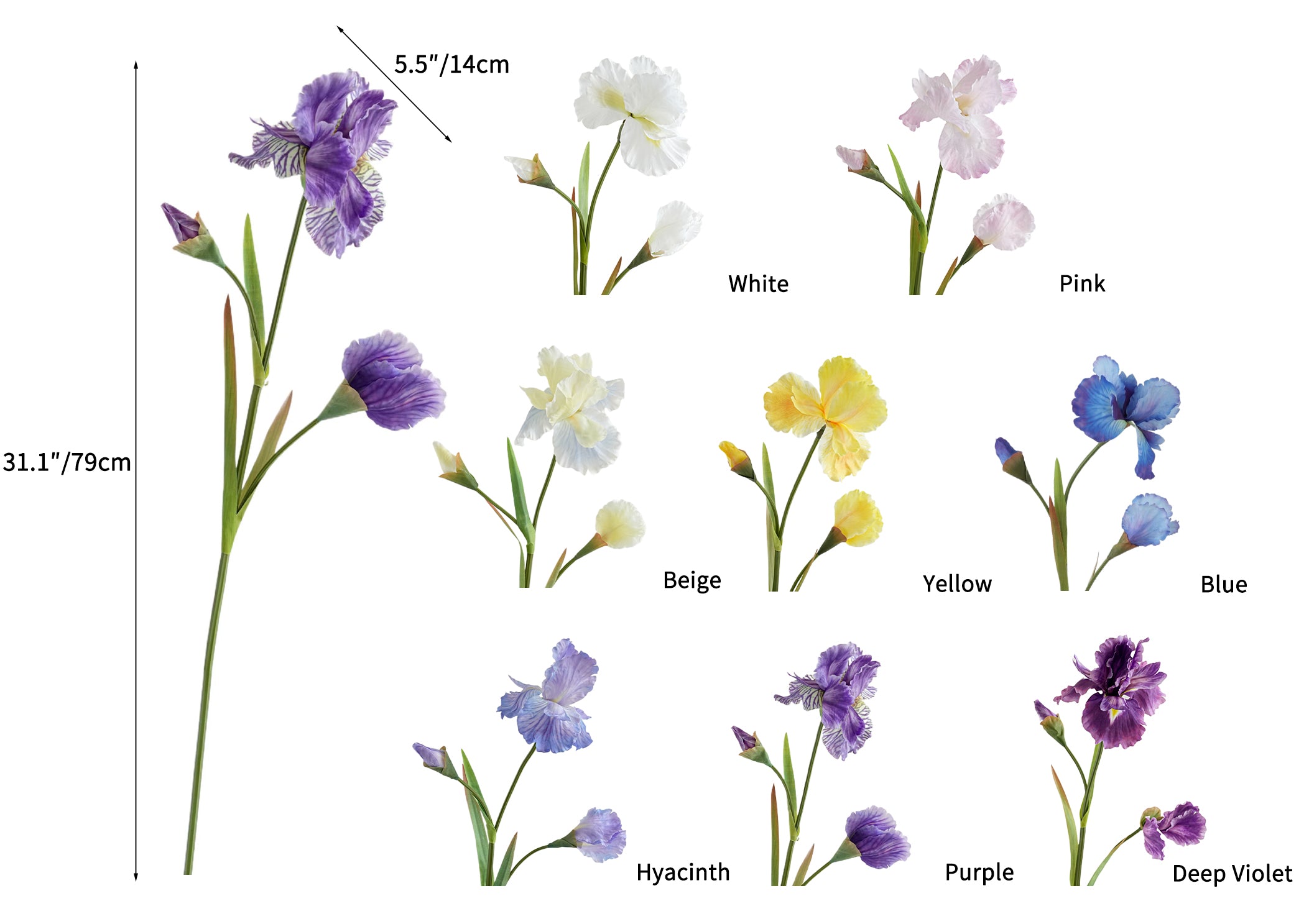 Artificial Iris Flowers of Luxurious Quality-31.1"