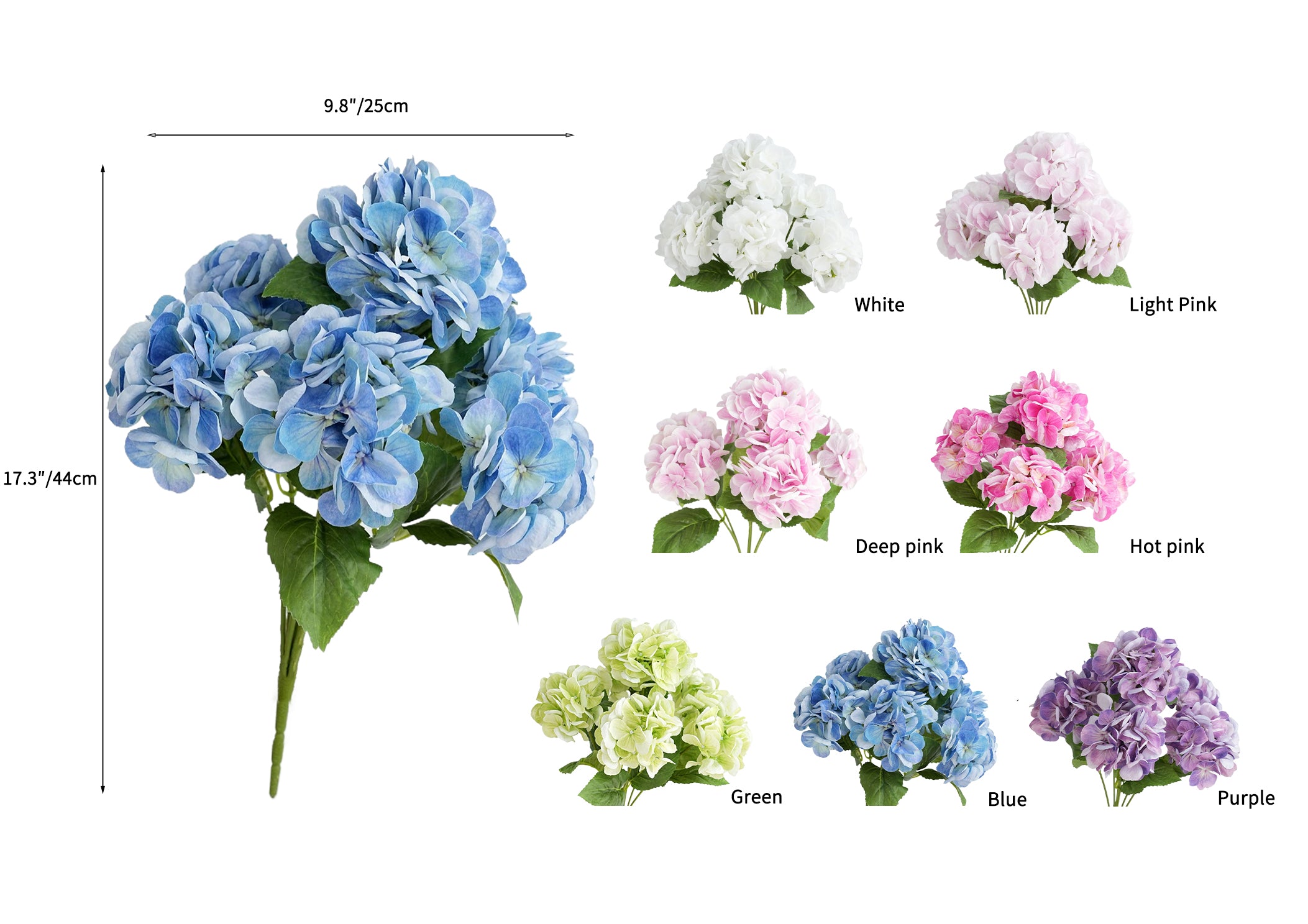 Artificial hydrangea flowers with multiple flower heads - 17.3"