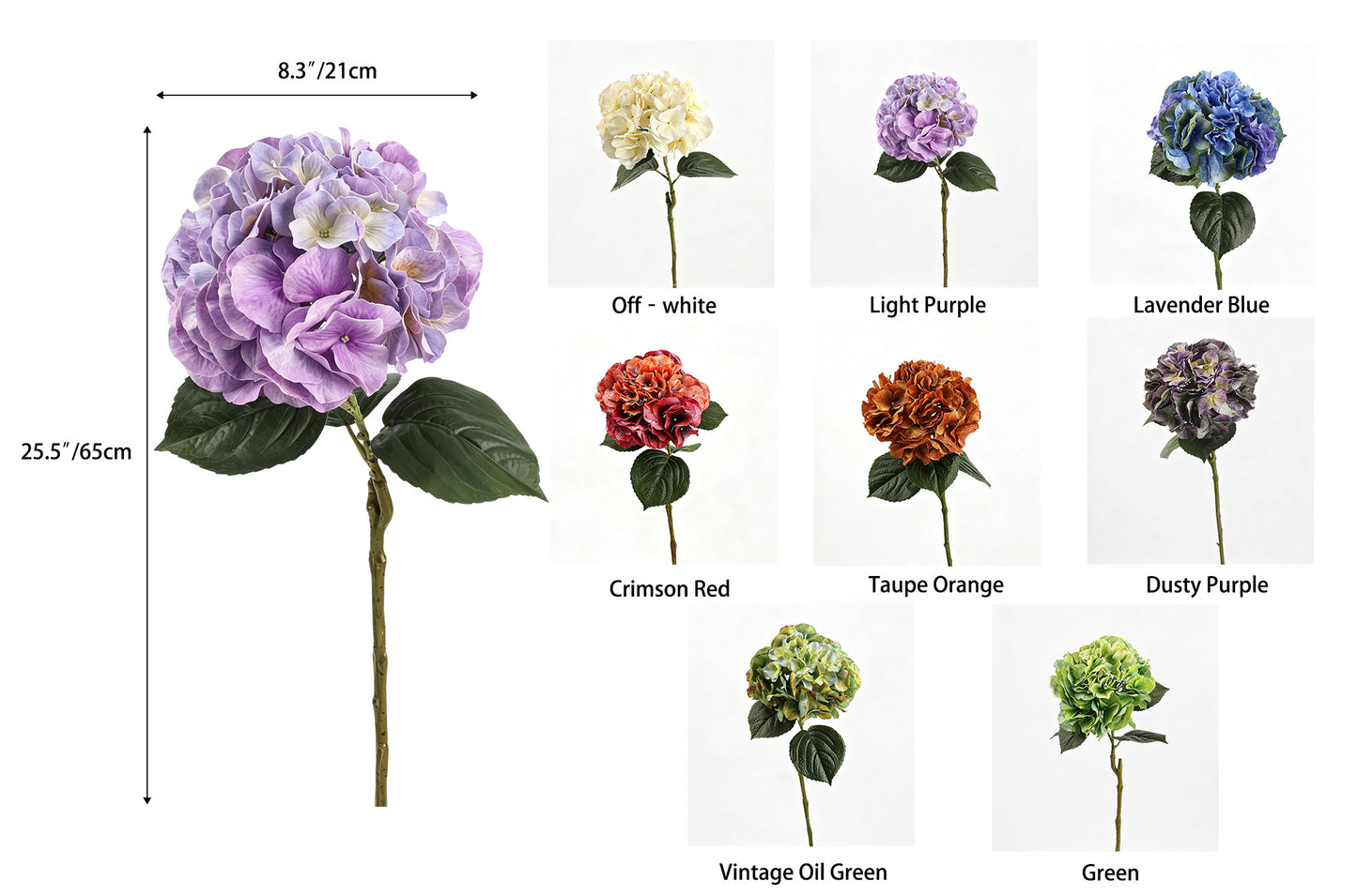 Premium Artificial Single‑Stem Large Hydrangea‑25.5"
